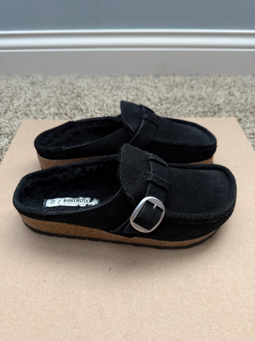 NWT Birkenstock BUCKLEY SHEARLING BLACK SZ 36N women’s sz 5 suede leather shoes